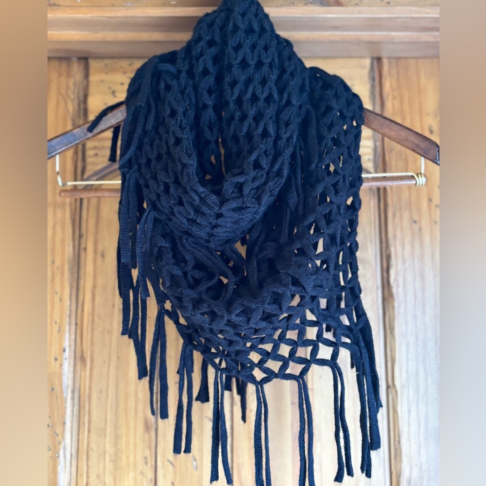 Black Fishnet Fringe Scarf